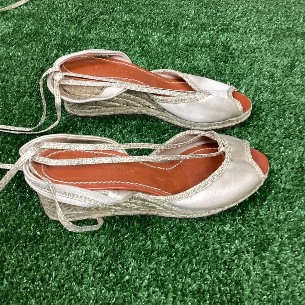 MARC JACOBS Gold Wedge Espadrille Ankle Strap Sandals 40